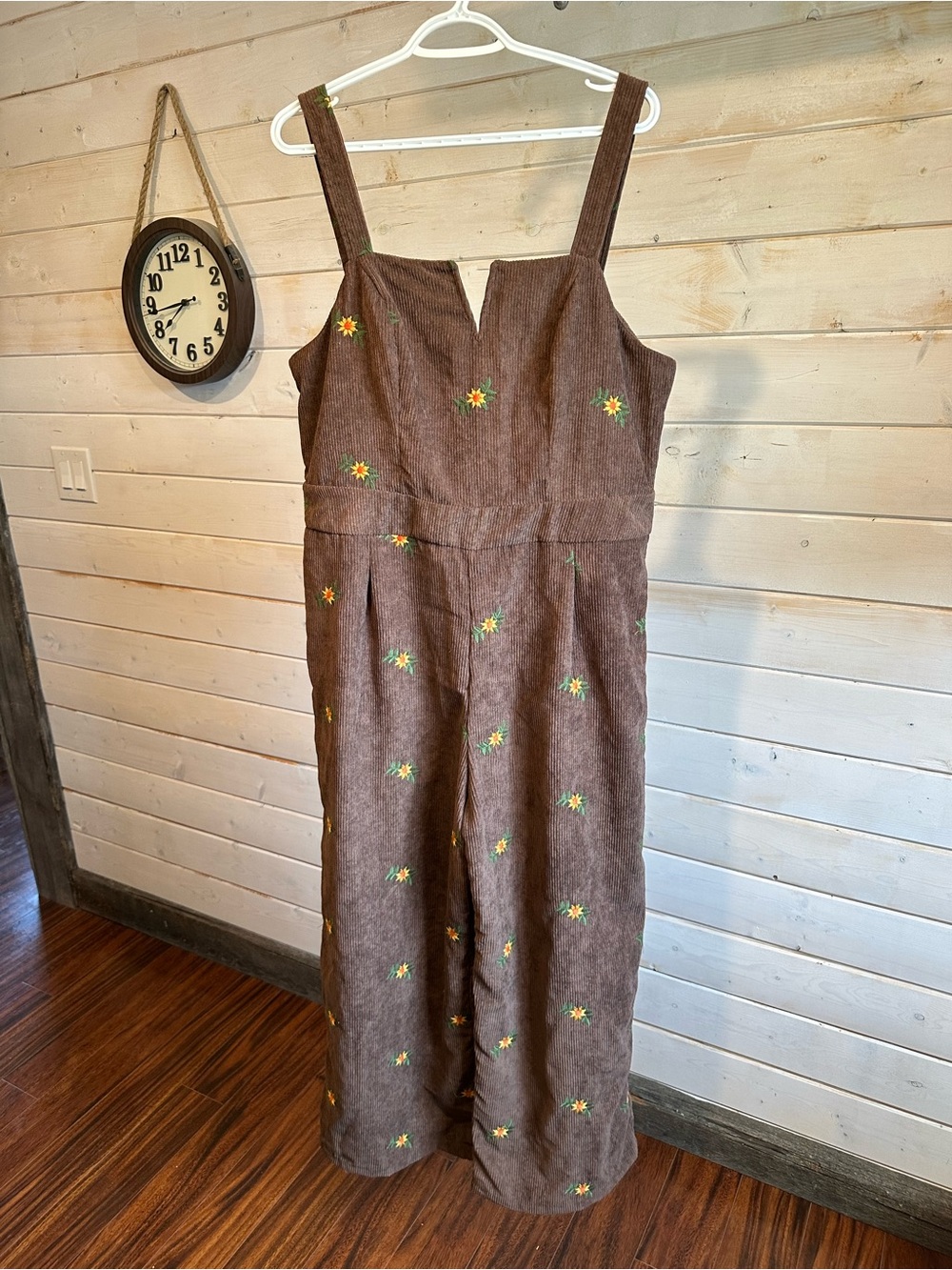 Cider | NWT Brown Corduroy Floral Overall Jumpsuit